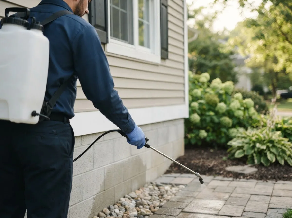 Pest control technician inspecting a home in Olympia Fields, IL